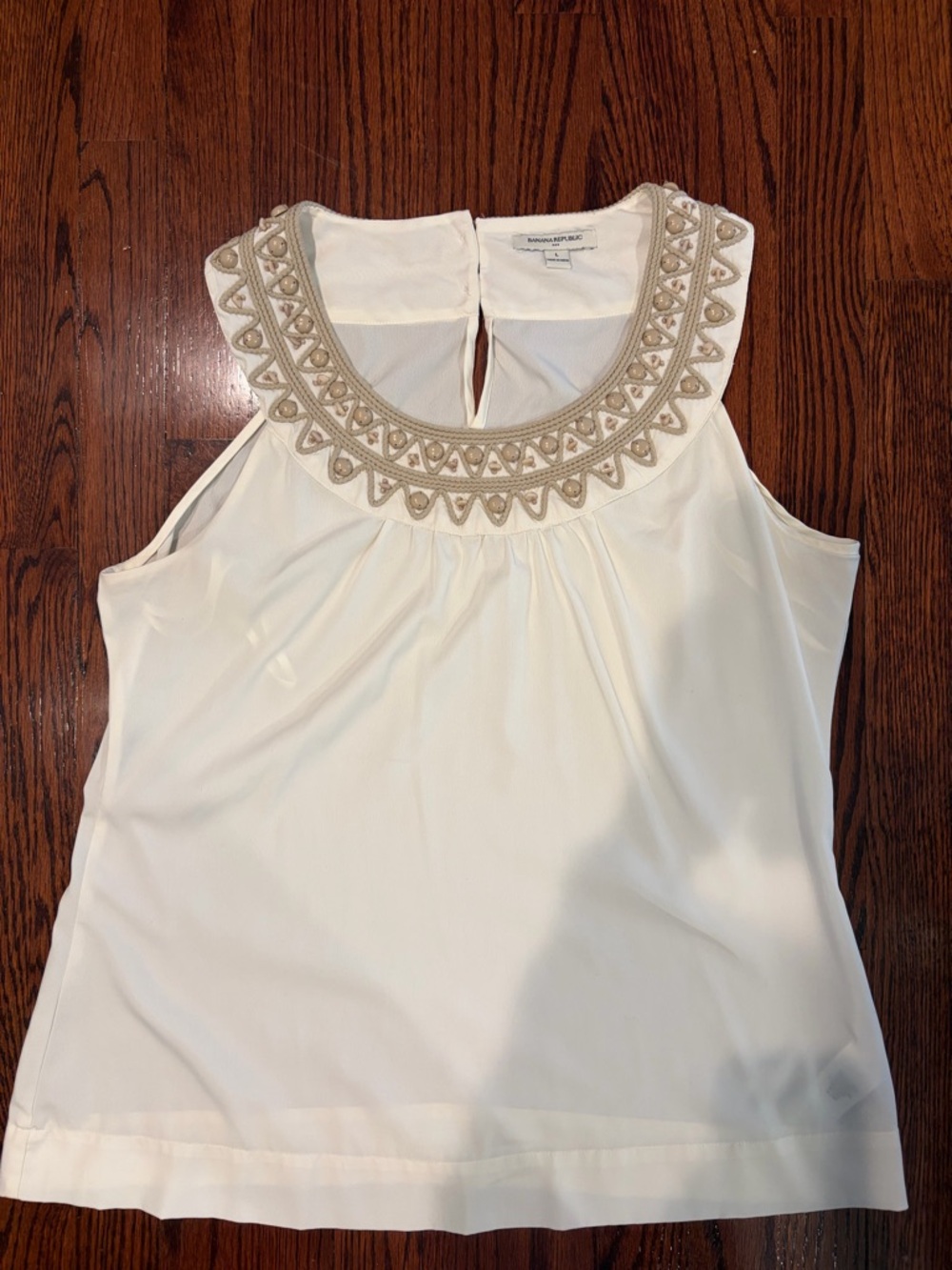 Banana Republic Cream Beaded Bohemian Neckline Sleeveless Top